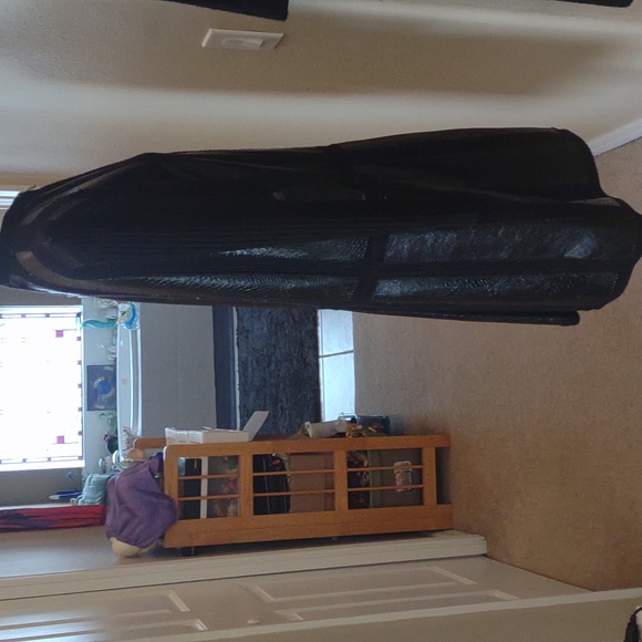 Vintage long black zippered cardigan/ coat w/ faux leather/ribbed sleeves Large - Picture 4 of 8